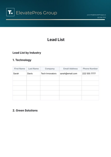 Free Lead List Template