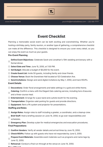 Free Event Checklist Template to Edit Online