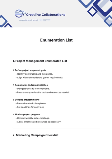 Free Enumeration List Template