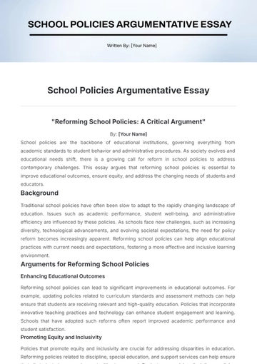 Free School Policies Argumentative Essay Template to Edit Online