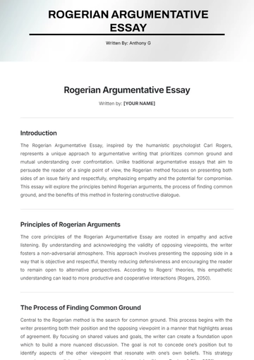 Free Rogerian Argumentative Essay Template to Edit Online