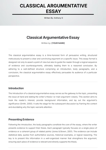 Free Classical Argumentative Essay Template to Edit Online