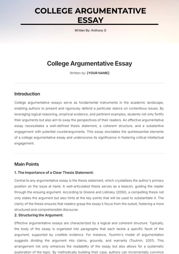 Free College Argumentative Essay Template to Edit Online