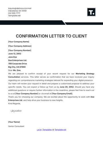 Free Confirmation Letter to Client Template to Edit Online