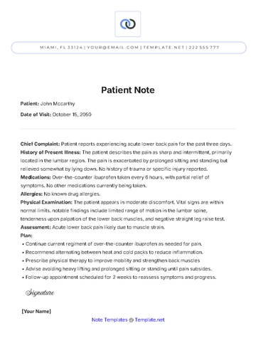 Free Patient Note Template to Edit Online