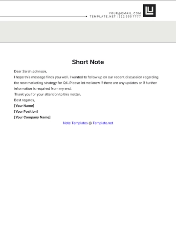 Free Short Note Template to Edit Online