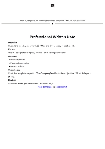 Free Professional Written Note Template to Edit Online