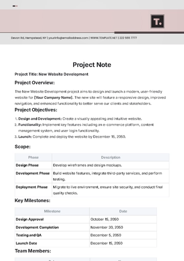 Free Project Note Template to Edit Online