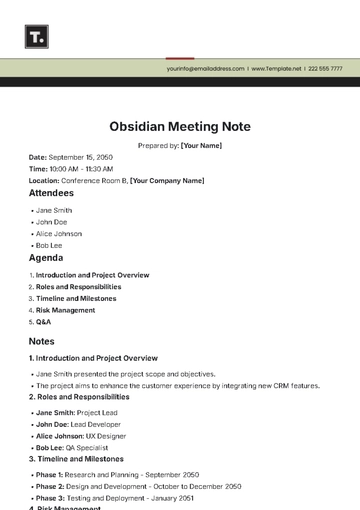 Free Obsidian Meeting Note Template to Edit Online