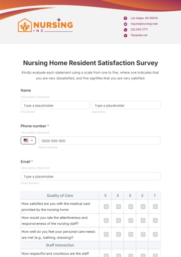 Free Nursing Home Resident Satisfaction Survey Template to Edit Online