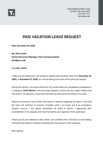 Free Paid Vacation Leave Request Template to Edit Online