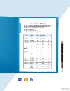 Sworn Construction Statement Template