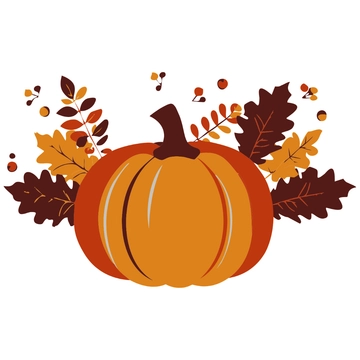 Free Thanksgiving Pumpkin With Leaves Clipart to Edit Online