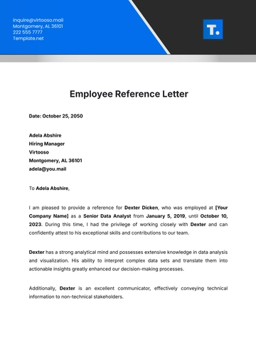 Free Employee Reference Letter Template to Edit Online