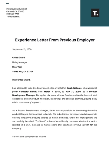 Free Experience Letter from Previous Employer Template to Edit Online