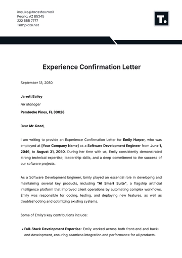 Free Experience Confirmation Letter Template to Edit Online
