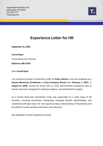 Free Experience Letter for HR Template to Edit Online