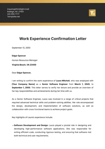 Free Work Experience Confirmation Letter Template to Edit Online