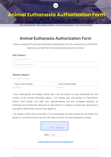 Free Animal Euthanasia Authorization Form Template to Edit Online