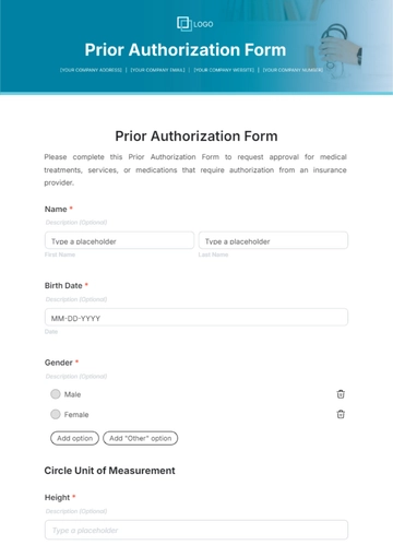 Free Prior Authorization Form Template to Edit Online