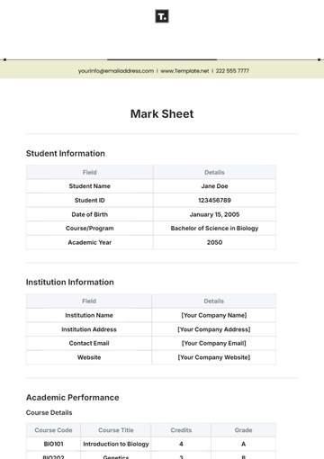 Free Marksheet Template to Edit Online