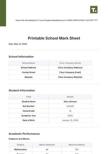 Free Printable School Mark Sheet Template to Edit Online