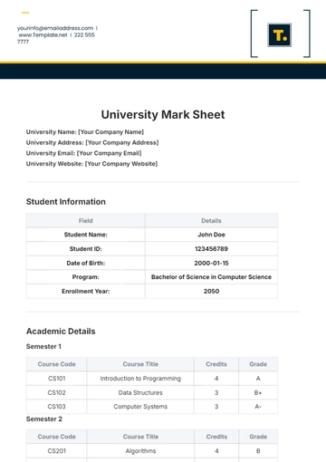 Free University Mark Sheet Template to Edit Online