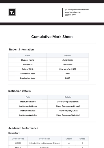 Free Cumulative Mark Sheet Template to Edit Online