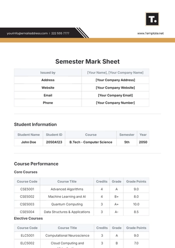 Free Semester Mark Sheet Template to Edit Online