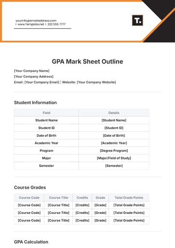 Free GPA Mark Sheet Outline Template to Edit Online