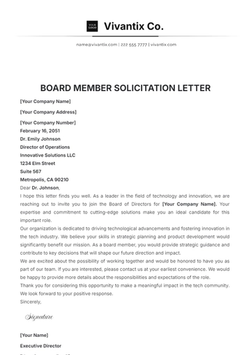 Free Board Member Solicitation Letter Template to Edit Online