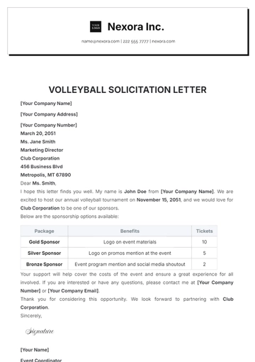Free Volleyball Solicitation Letter Template to Edit Online
