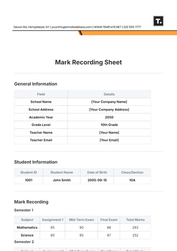 Free Mark Recording Sheet Template to Edit Online