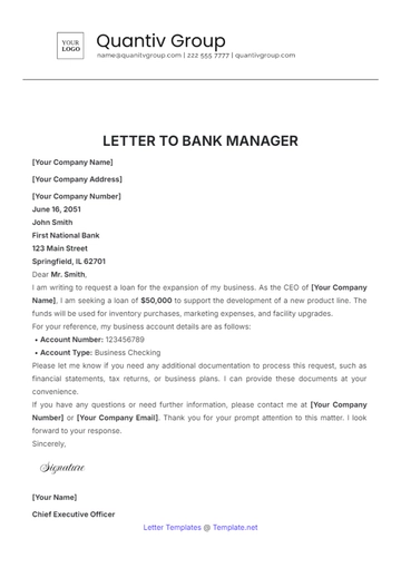 Free Letter to Bank Manager Template to Edit Online