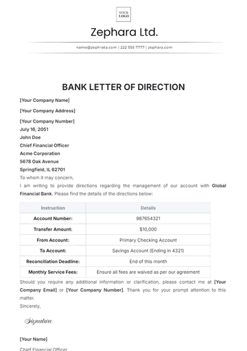 Free Bank Letter of Direction Template to Edit Online