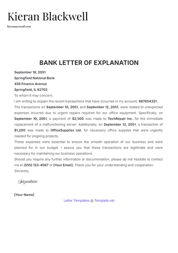 Free Bank Letter of Explanation Template to Edit Online