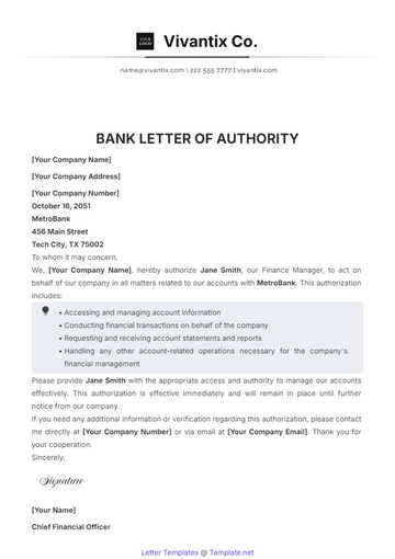 Free Bank Letter of Authority Template to Edit Online