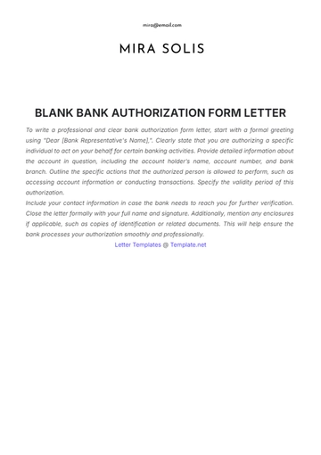 Free Blank Bank Authorization Form Letter Template to Edit Online