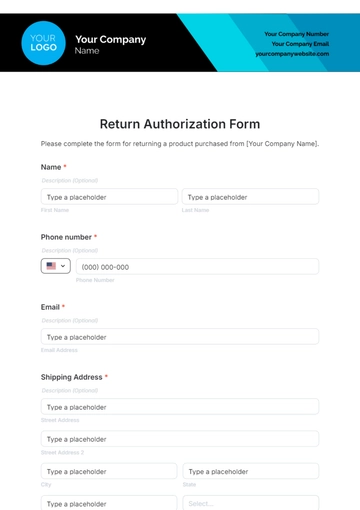 Free Return Authorization Form Template to Edit Online