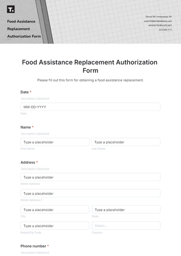 Free Food Assistance Replacement Authorization Form Template to Edit Online