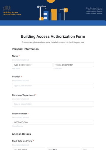 Free Building Access Authorization Form Template to Edit Online