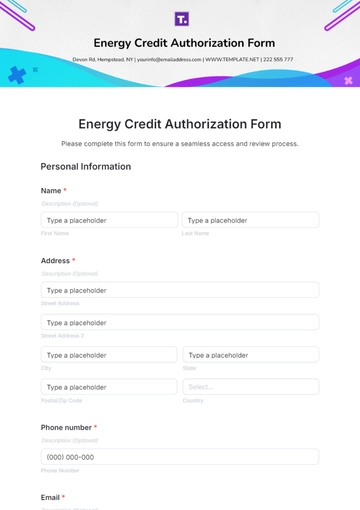 Free Energy Credit Authorization Form Template to Edit Online