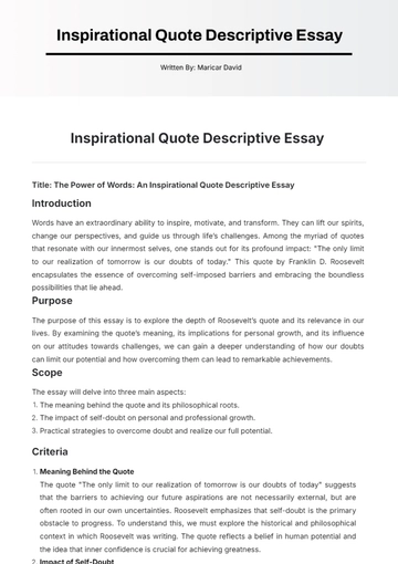 Free Inspirational Quote Descriptive Essay Template to Edit Online