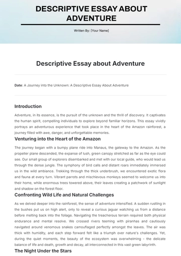 Free Descriptive Essay about  Adventure Template to Edit Online