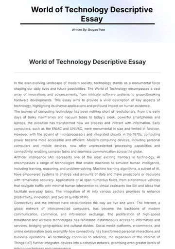Free World of Technology Descriptive Essay Template to Edit Online