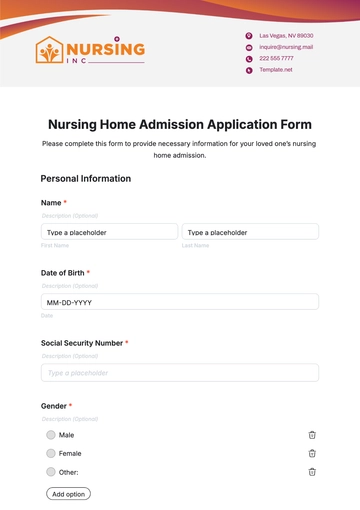 Free Nursing Home Admission Application Form Template to Edit Online