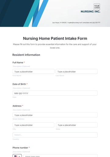 Free Nursing Home Patient Intake Form Template to Edit Online