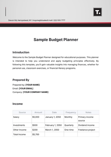 Free Sample Budget Planner Template to Edit Online