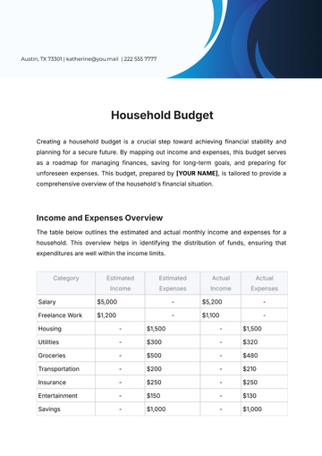 Free Household Budget Template to Edit Online
