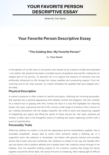 Free Your Favorite Person Descriptive Essay Template to Edit Online